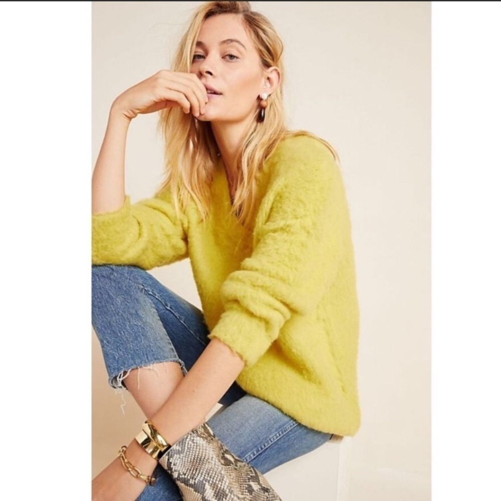Anthropologie Simone V Neck Yellow Sweater